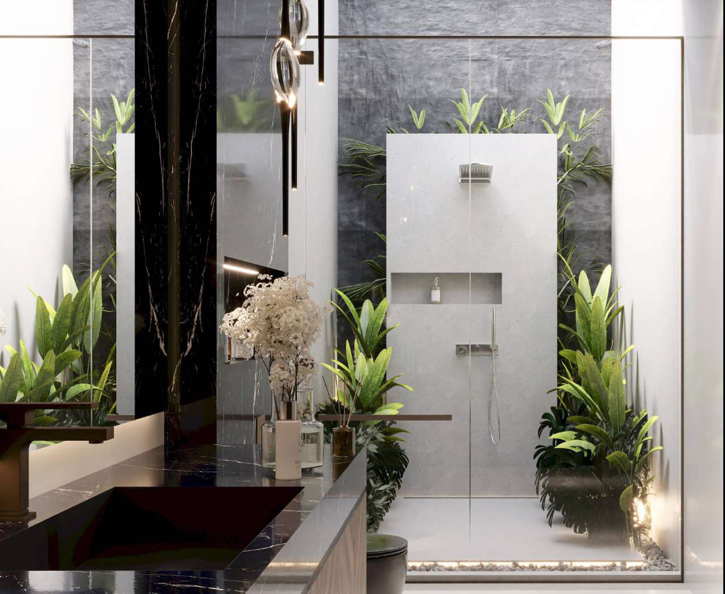 Luxurious Bathroom with Indoor Plants